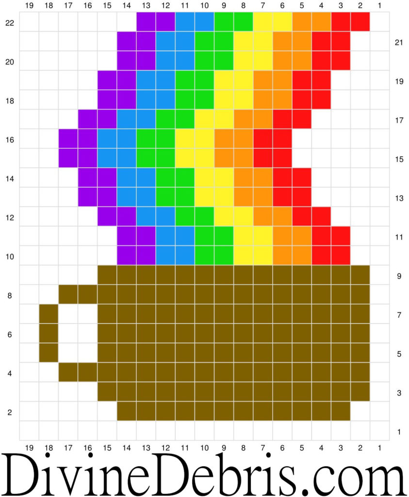 [Image description] Graph for the Rainbow Coffee Coaster Crochet Pattern  by DivineDebris.com