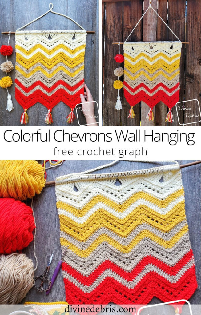 Learn to make the unique and fun home decor piece, Colorful Chevrons Wall Hanging, from a free and easy crochet pattern by DivineDebris.com
