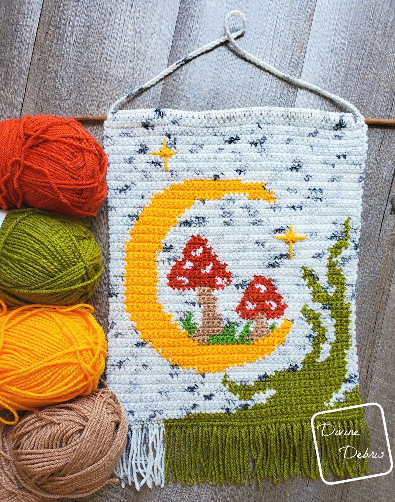 Mushie Fun with the Mushroom Moon Wall Hanging Free Crochet Pattern