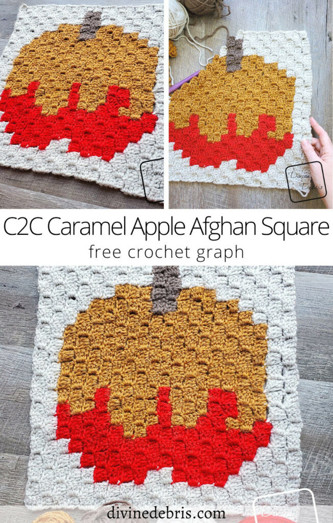 Learn to make the Fall themed C2C Caramel Apple Afghan Square from a free graph (great for crochet, knitting, cross stitch) by Divine Debris