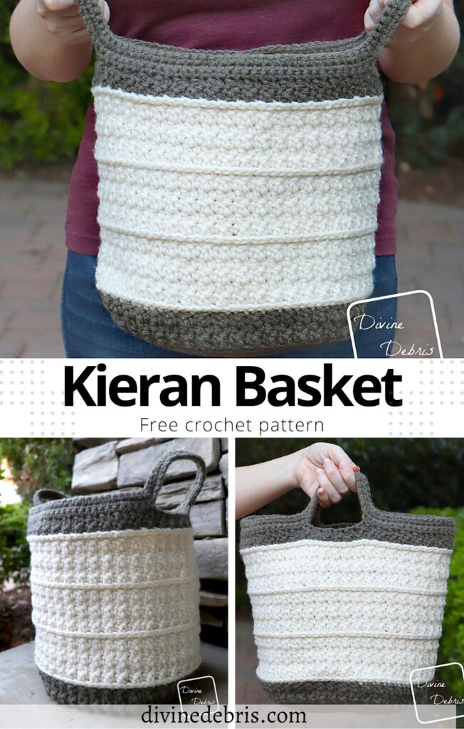 Learn to make this fun, easy, and textured basket, the Kieran Basket, from a free crochet pattern by Divine Debris
