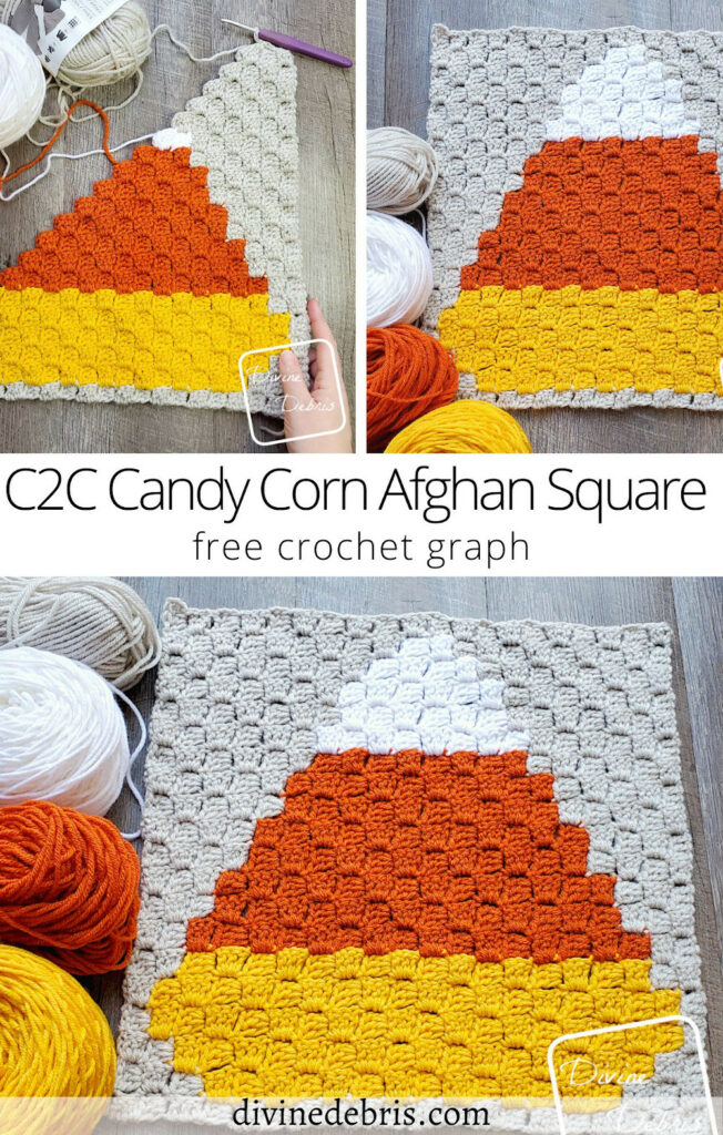 Learn to make the colorful C2C Candy Corn Afghan Square from a free graph (great for crochet, knitting, cross stitch) by DivineDebris