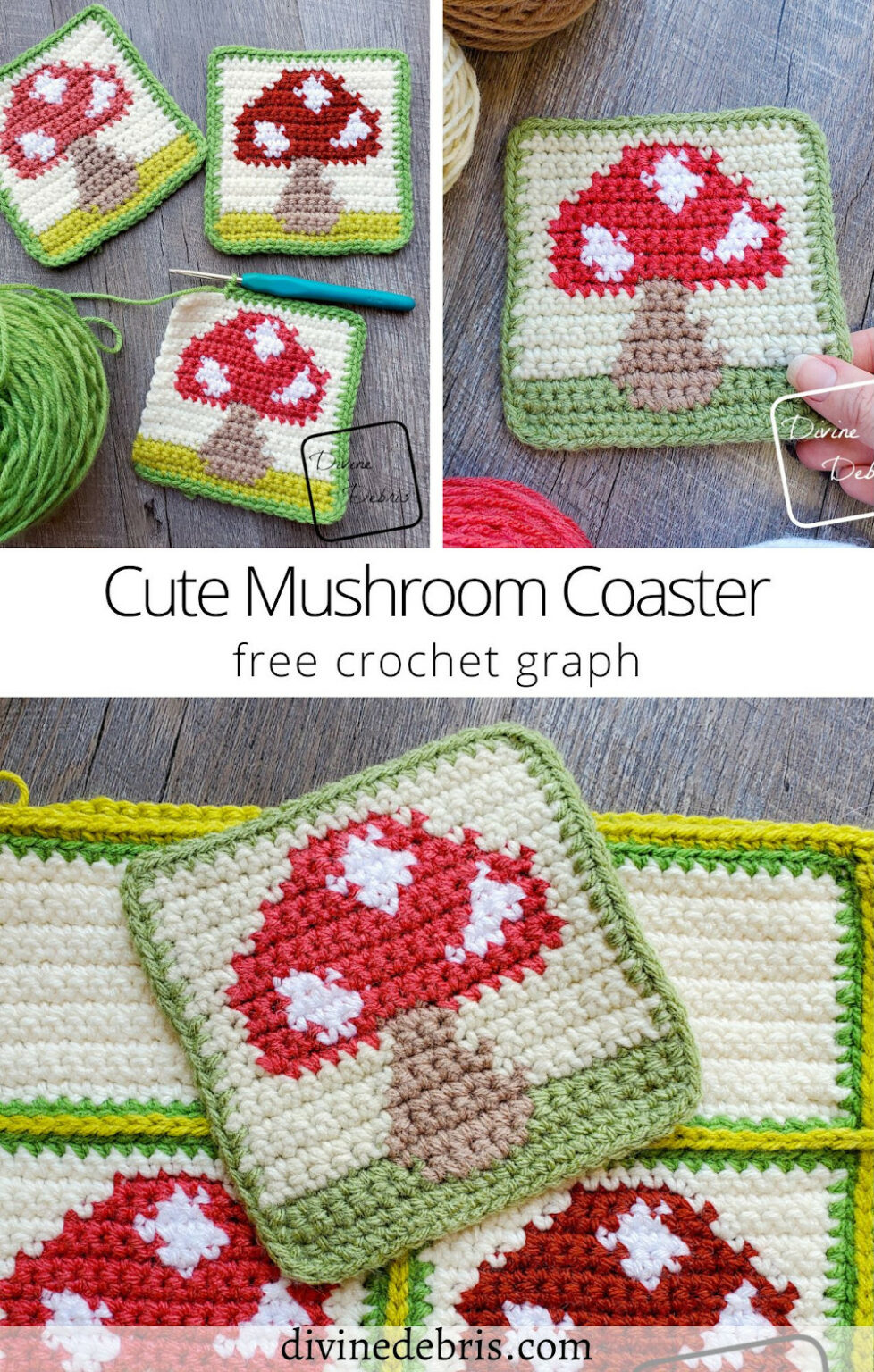 Free Cute Mushroom Coaster crochet pattern by Divine Debris