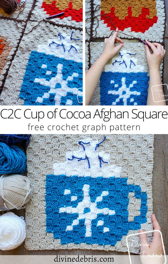 Learn to make the fun and delicious C2C Cup of Cocoa Afghan Square from a free crochet graph designed by DivineDebris.com