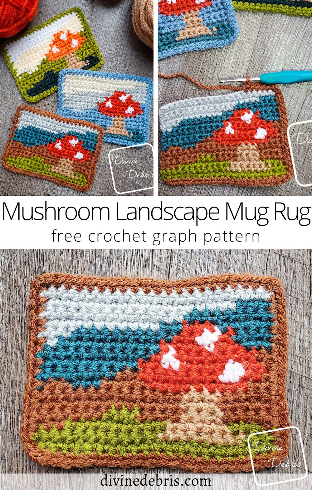 Mushroom Landscape Mug Rug Crochet Pattern Divine Debris