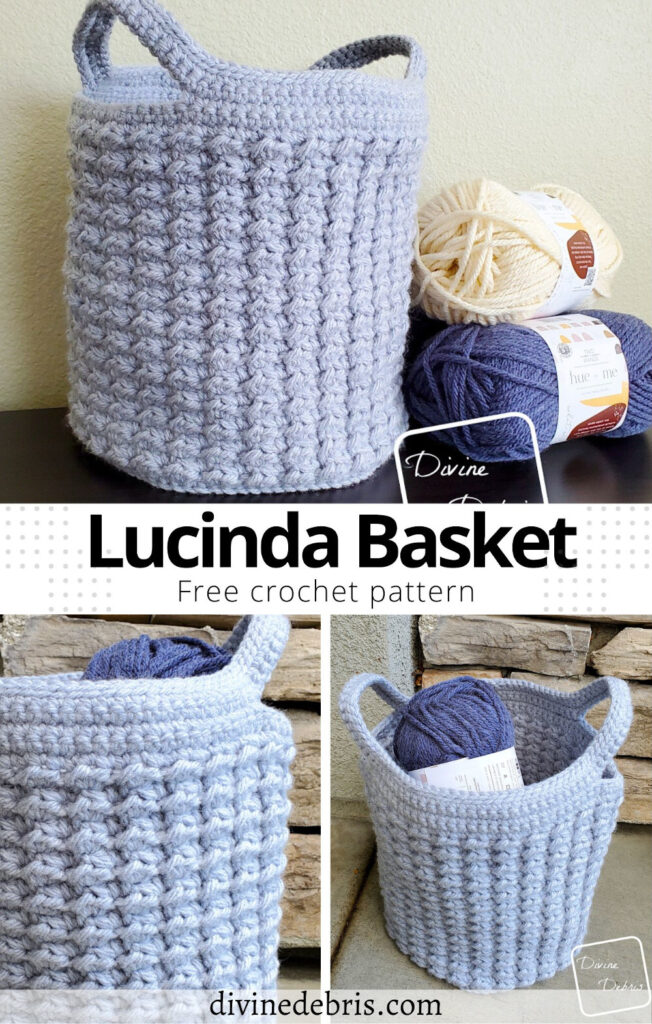 Learn to make this fun and easy bottom up pattern, the Lucinda Basket crochet pattern, using bulky yarn it works up fast.