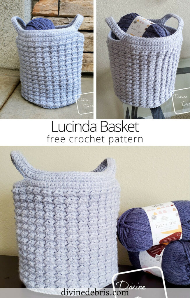Learn to make this fun and easy bottom up pattern, the Lucinda Basket crochet pattern, using bulky yarn it works up fast.