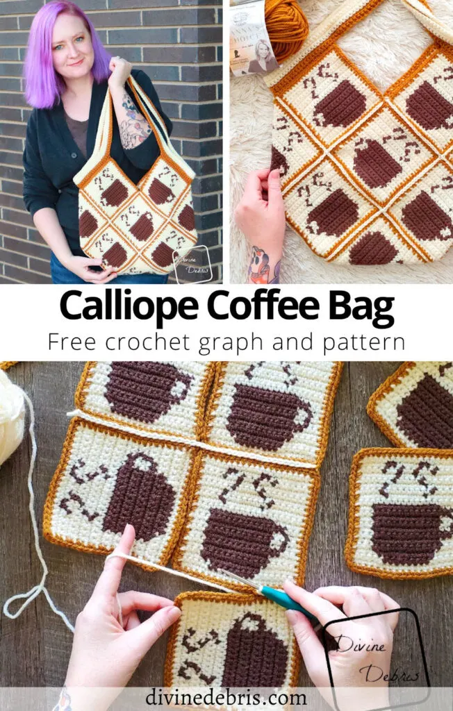 Learn to make this fun and coffee inspired by, the Calliope Coffee Bag, from free graphs and assembly instructions by Divine Debris.