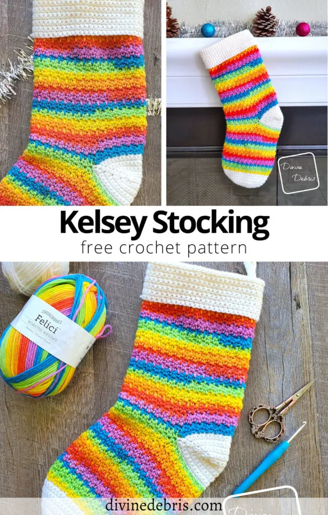 Have a fun and jolly Christmas season with handmade stockings, using the easy and customizable Kelsey Stocking crochet pattern.