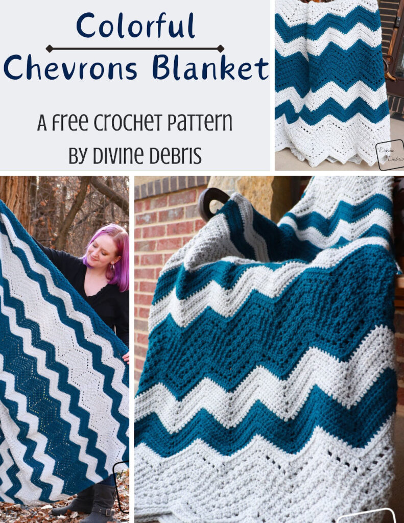 Learn to make this fun take on the classic chevron crochet blanket with the added texture and stripes with the free Colorful Chevrons Blanket crochet pattern by Divine Debris