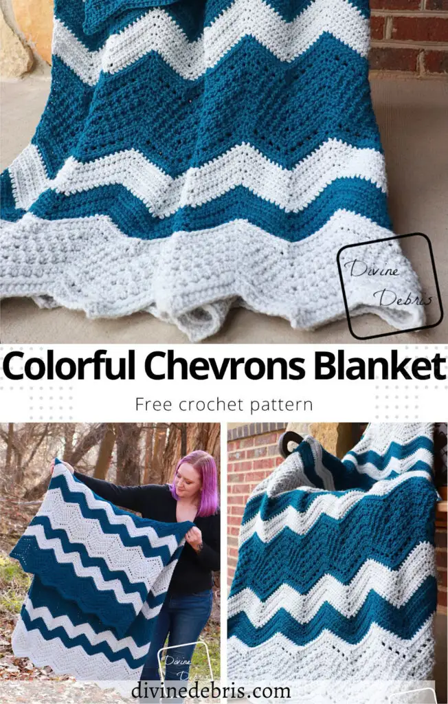 Learn to make this fun take on the classic chevron crochet blanket with the added texture and stripes with the free Colorful Chevrons Blanket crochet pattern by Divine Debris