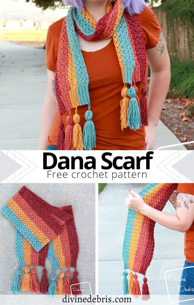 Get cozy this fall and winter with the Dana Scarf, a free and easy crochet pattern that gives you lots of whimsy and customization options.