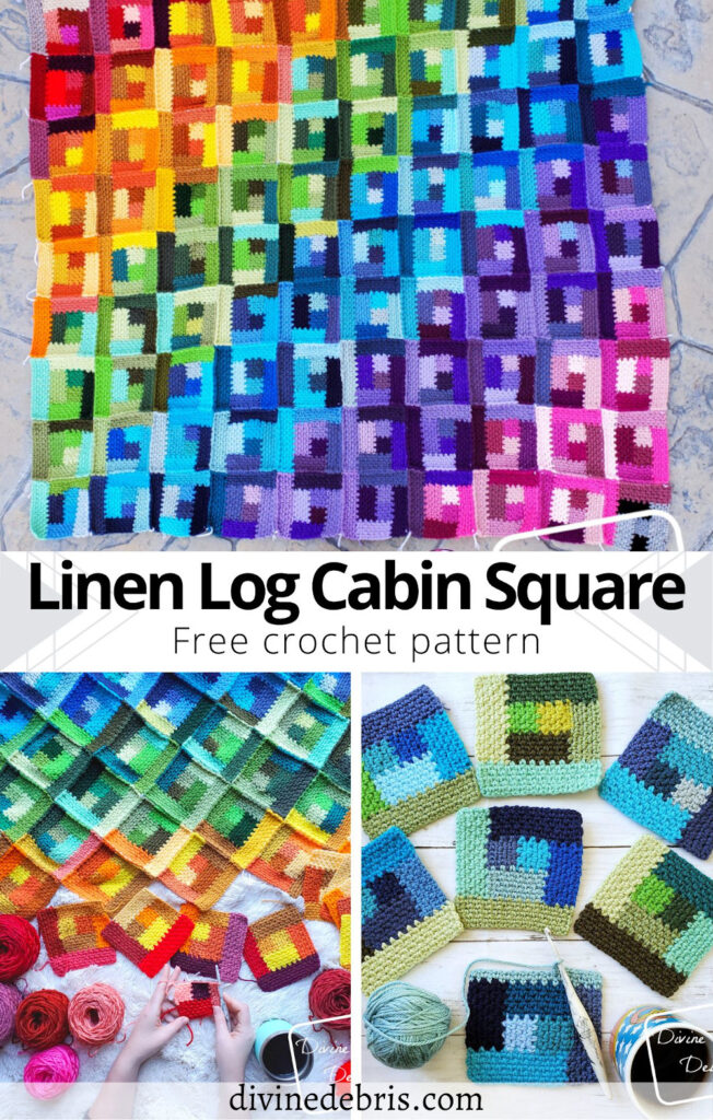 Learn how to make the Linen Log Cabin Square, a fun take on a classic design, from a free crochet pattern by DivineDebris.com