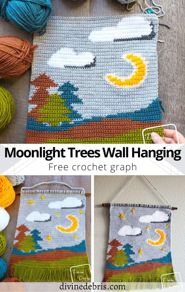 Learn to make the Moonlight Trees Wall Hanging from a free graph by Divine Debris. This is a 8 color graph and useful for any fiber art too.