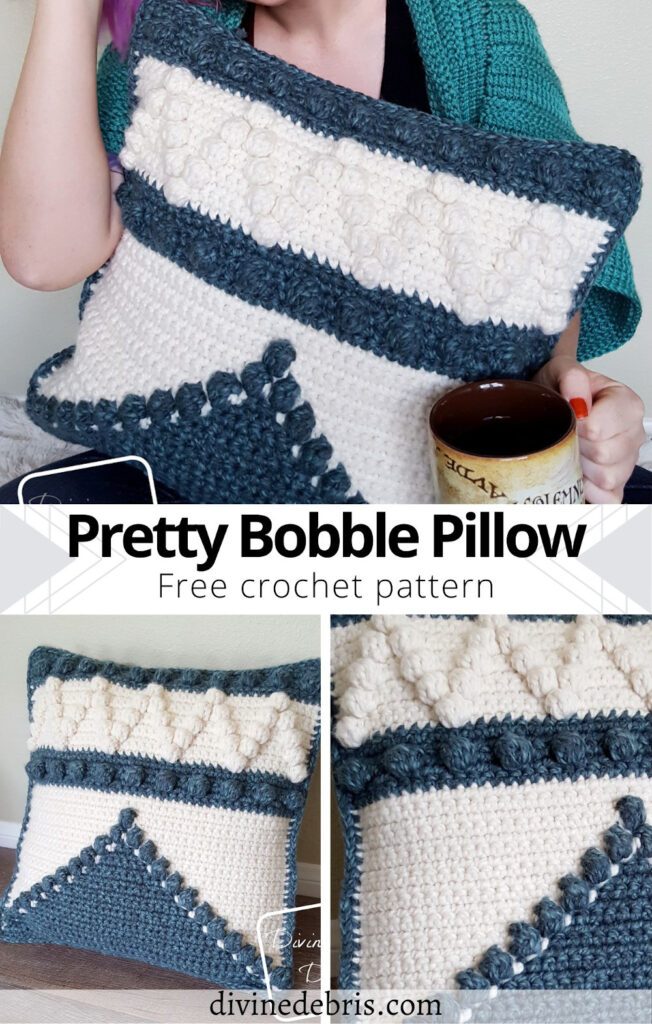 Learn how to make the Pretty Bobble Pillow using super bulky yarn to create cute bobbles in this free crochet pattern from DivineDebris.com