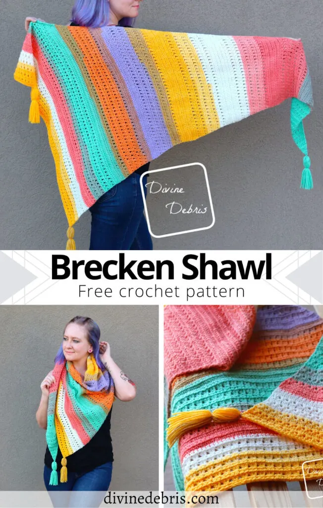 Never have cold shoulders! Learn to make the fun and textured Brecken Shawl from a free crochet pattern by Divine Debris