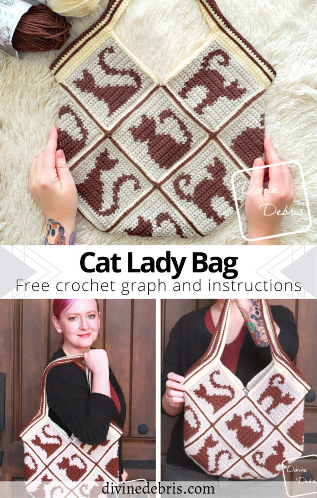 Learn to make this fun and feline inspired by, the Cat Lady Bag, from free graphs and assembly instructions by Divine Debris.