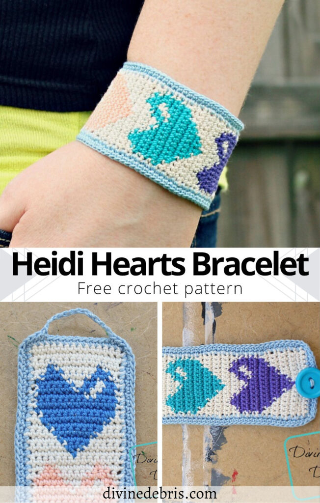 Use up some of that crochet thread you've got by learning to make the Heidi Hearts Bracelet, a free crochet pattern on DivineDebris.com