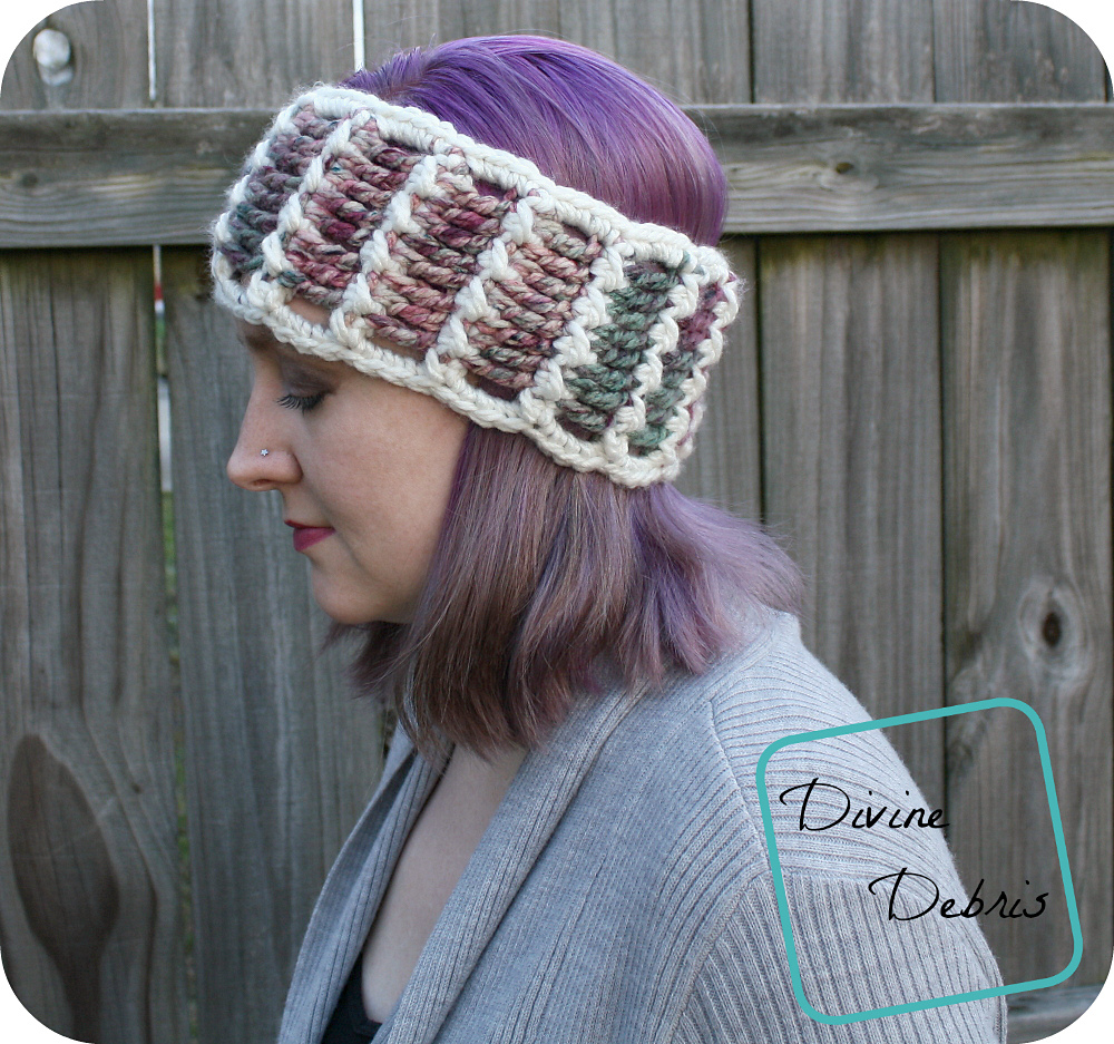 Katie Ear Warmer crochet pattern by DivineDebris.com