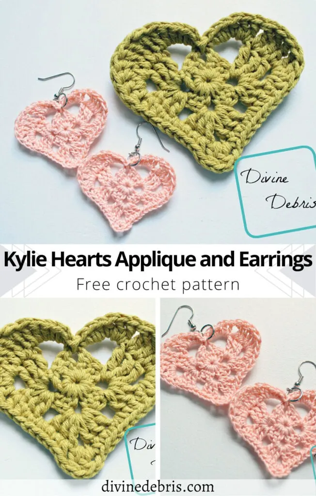 Make yourself or someone you care about, a pair of granny square inspired earrings or a cute applique the Kylie Hearts Earrings/Applique