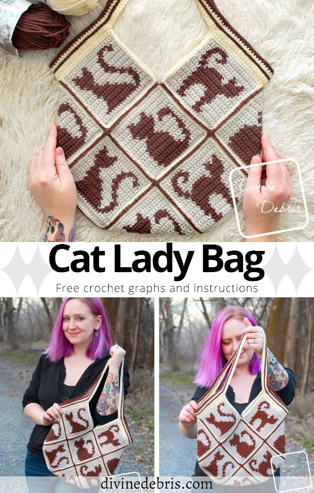 Learn to make this fun and feline inspired by, the Cat Lady Bag, from free graphs and assembly instructions by Divine Debris.