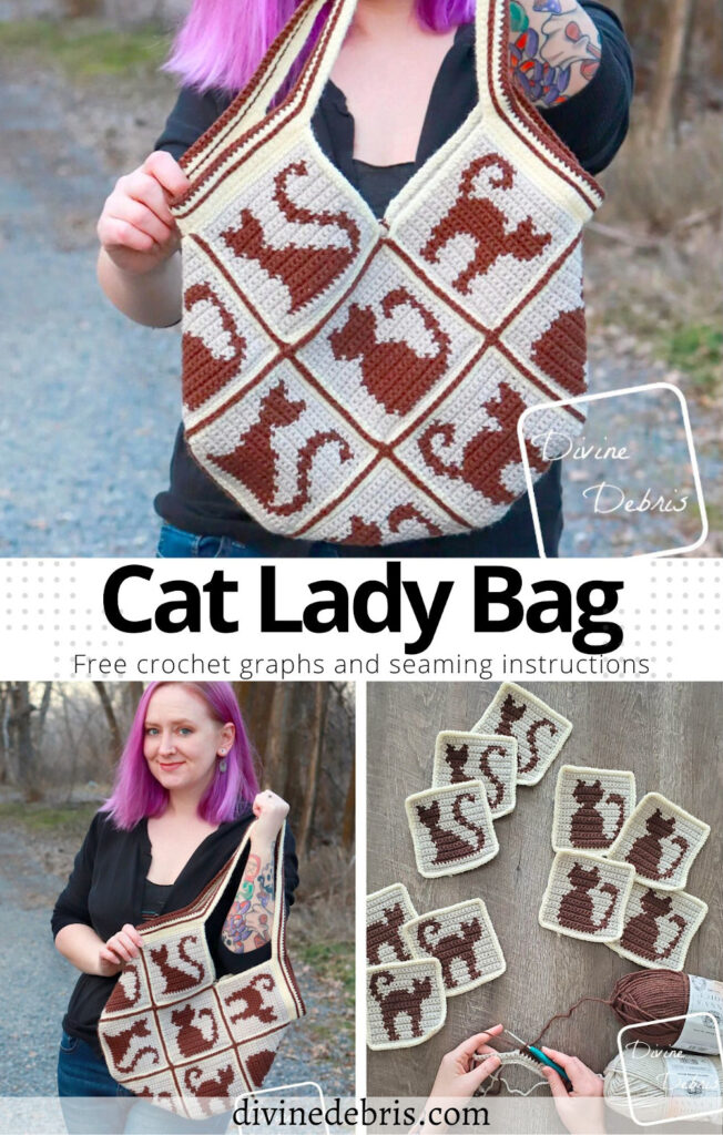Learn to make this fun and feline inspired by, the Cat Lady Bag, from free graphs and assembly instructions by Divine Debris.