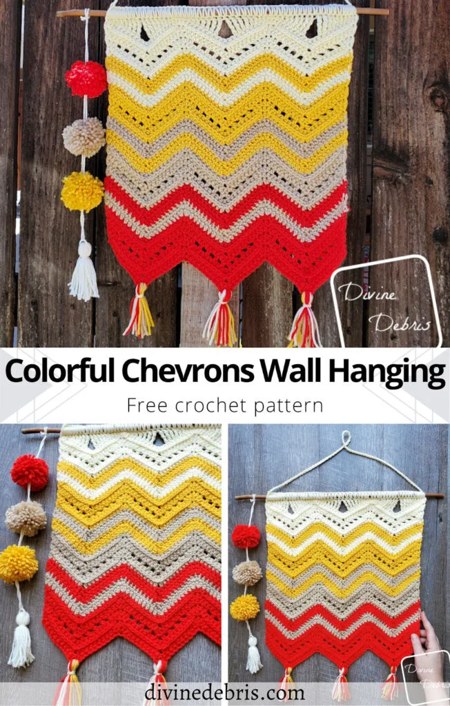 Learn to make the unique and fun home decor piece, Colorful Chevrons Wall Hanging, from a free and easy crochet pattern by DivineDebris.com
