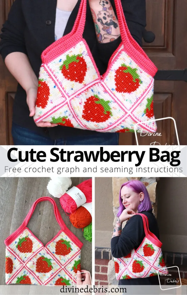 Learn to make this fun and berry inspired by, the Cute Strawberry Bag, from free graphs and assembly instructions by Divine Debris.