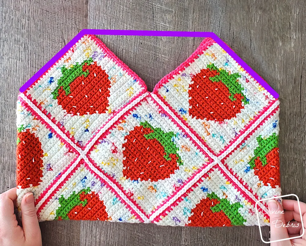 [Image description] Cute Strawberry Bag Straps photo 3 - photo showing where to skip a space for the straps