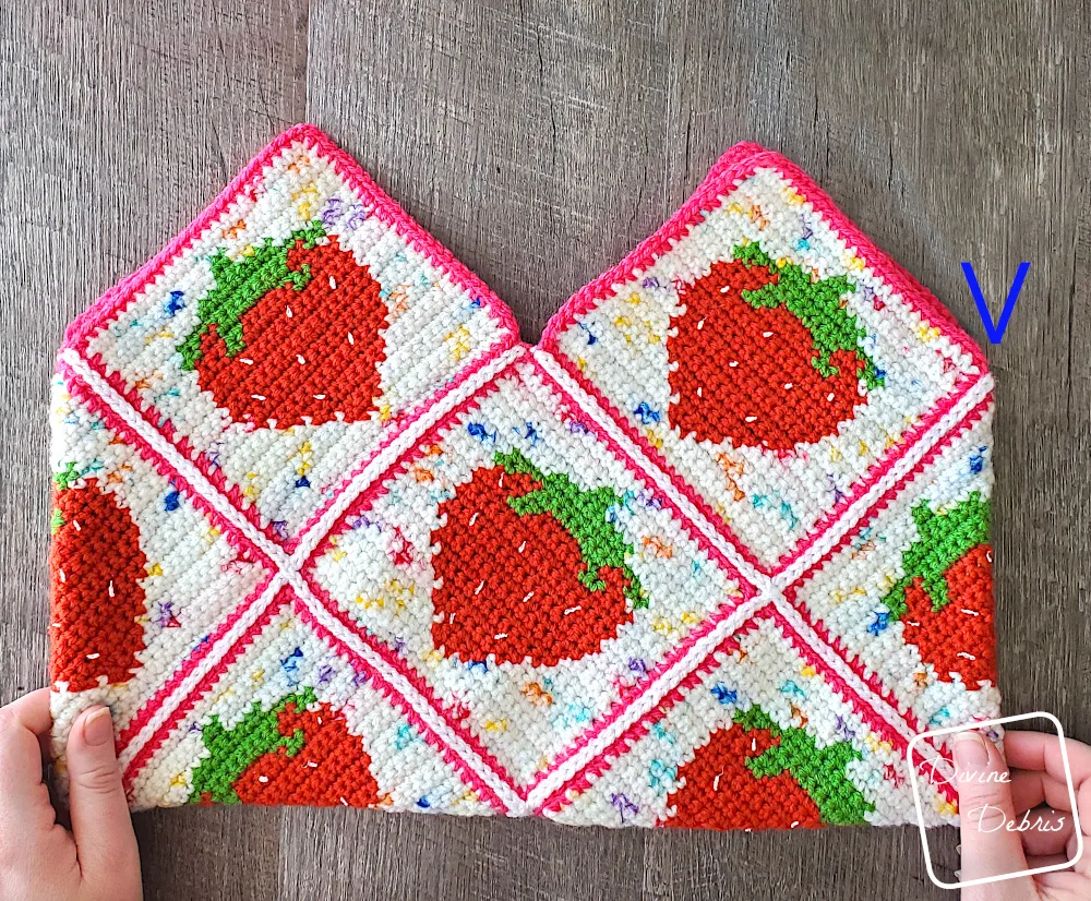 [Image description] Cute Strawberry Bag Straps photo 1 - the body of the bag is complete and this shows where to start the straps