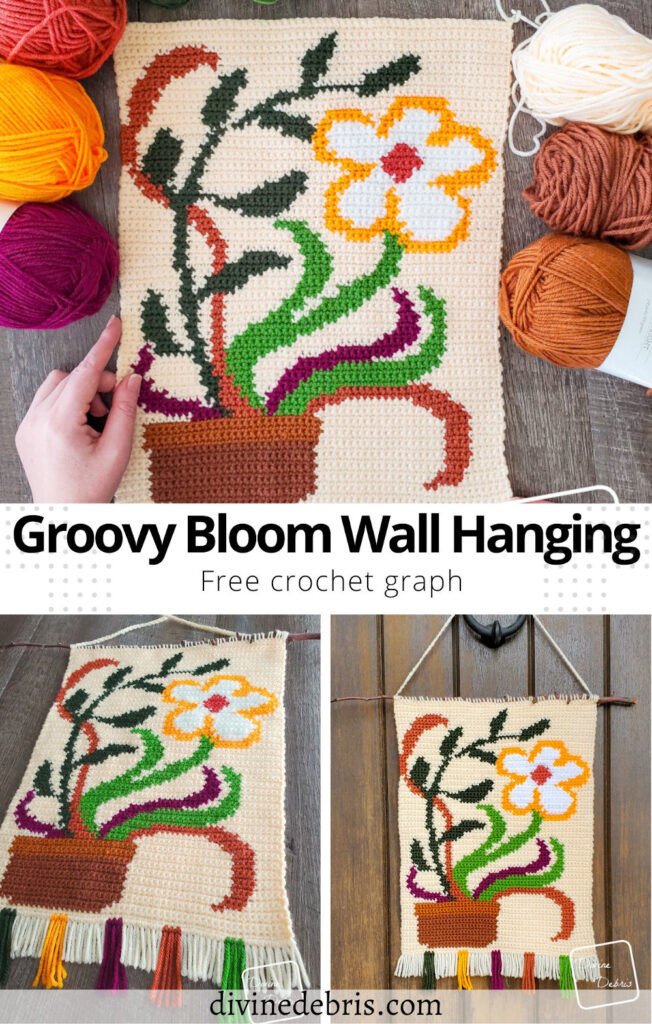 Learn to make the colorful, customizable, and retro Groovy Bloom Wall Hanging from a free crochet graph by Divine Debris.