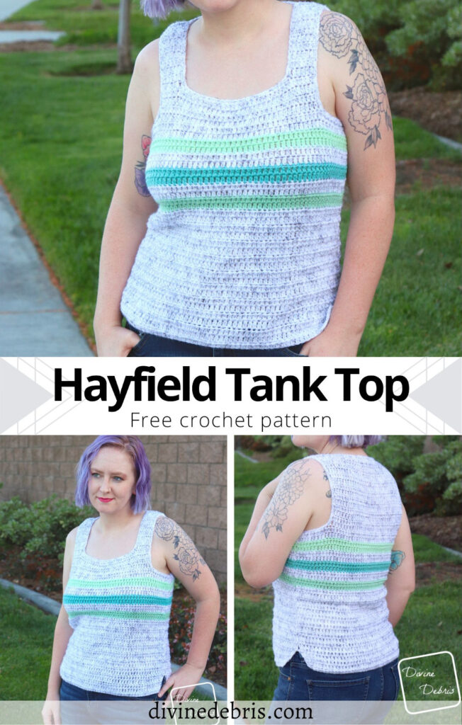Learn to make the fun, customizable, and cute crochet tank top, the Hayfield Tank Top free crochet pattern by DivineDebris.com