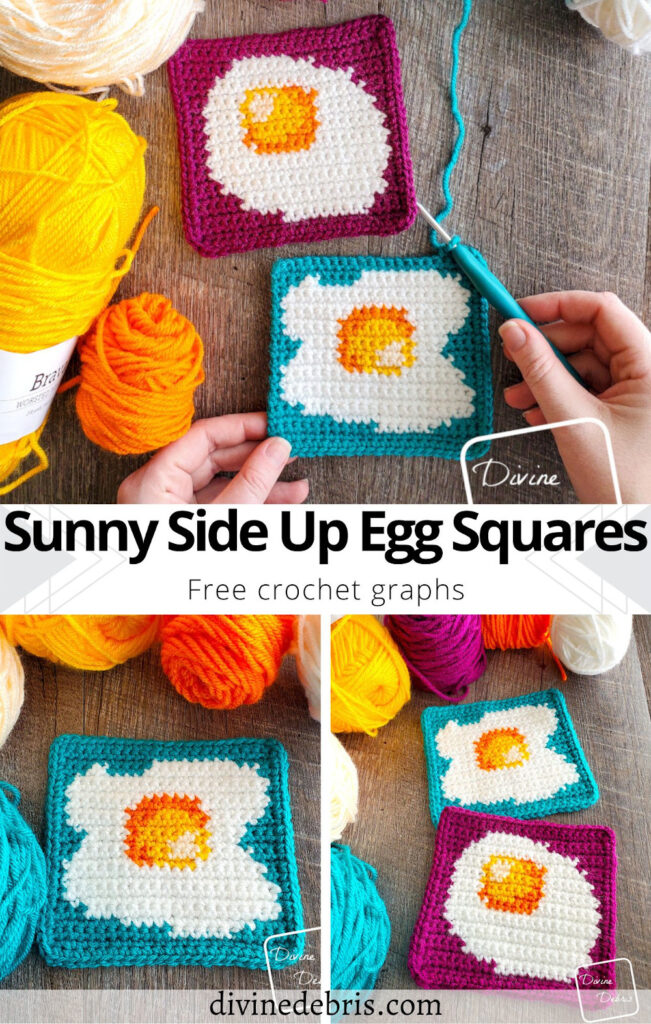 Learn to make the Sunny Side Up Egg Squares from a free set of crochet graphs by Divine Debris. Perfect for blankets, knitting, cross stitch, coasters, or even a whole sweater.