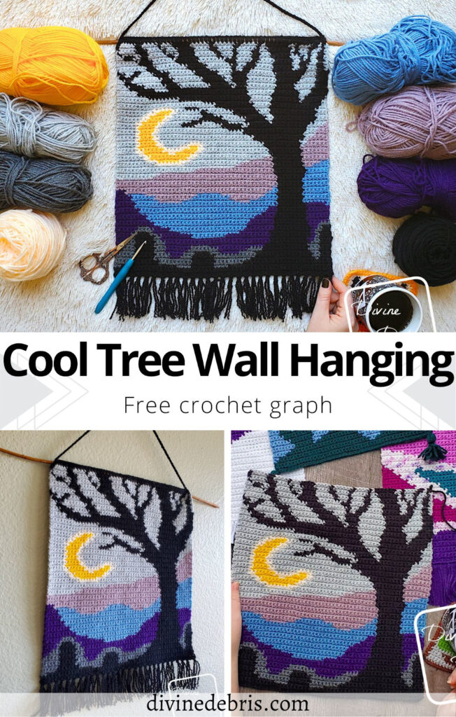 Learn to make the fun, spooky, and colorful Cool Tree Wall Hanging from a easy graph available for free on DivineDebris.com