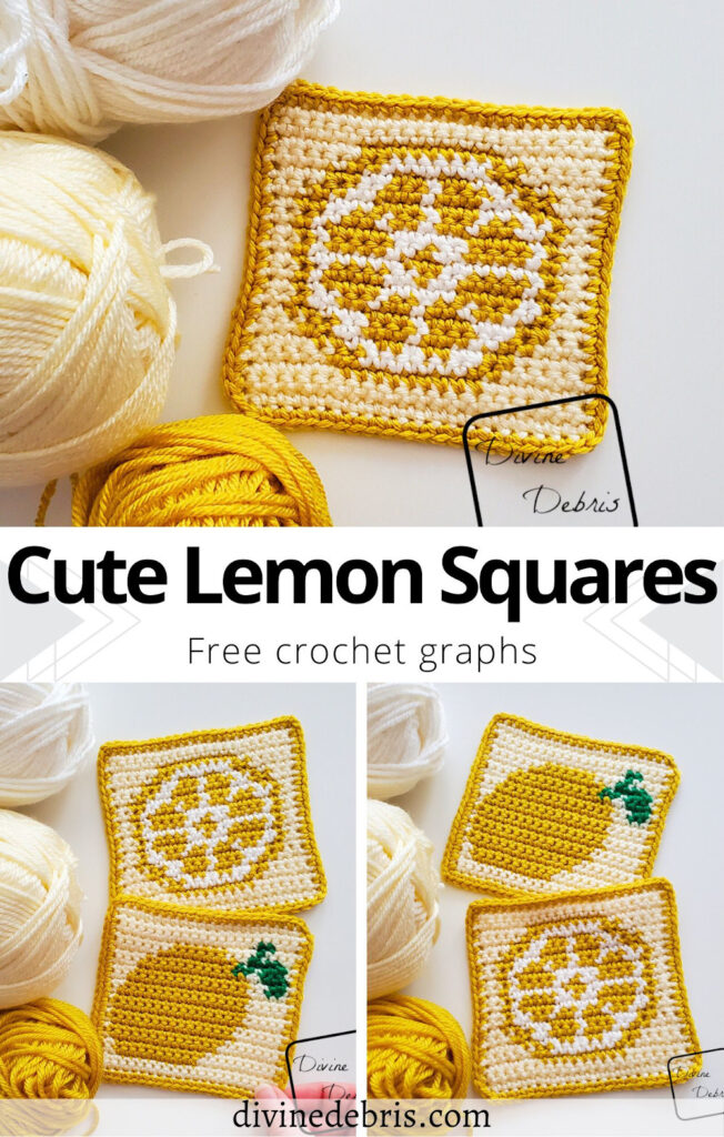 Learn to make the Cute Lemon Squares from a free set of crochet graphs by Divine Debris. Perfect for blankets, knitting, cross stitch, coasters, or even a whole sweater.