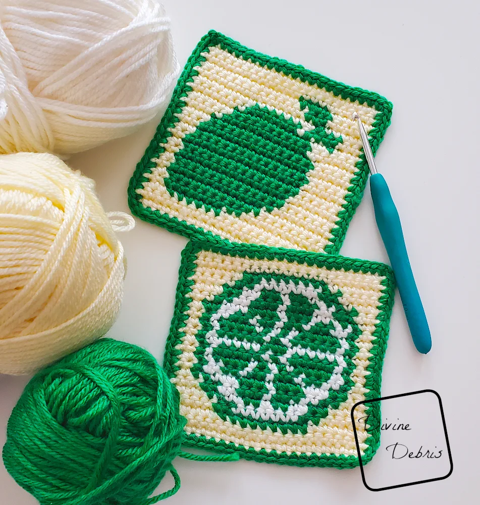 [Image description] Cute Limes Squares on a white background with yarn along the left side of the photo