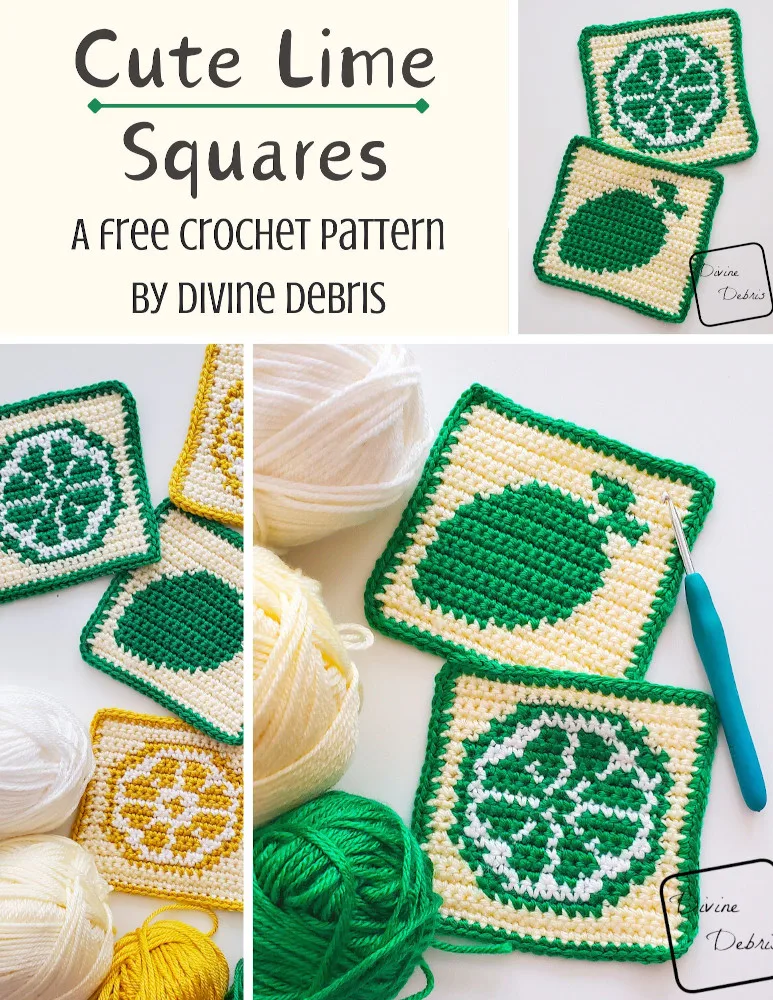Learn to make the Cute Lime Squares from a free set of crochet graphs by Divine Debris. Perfect for blankets, knitting, cross stitch, coasters, or even a whole sweater.