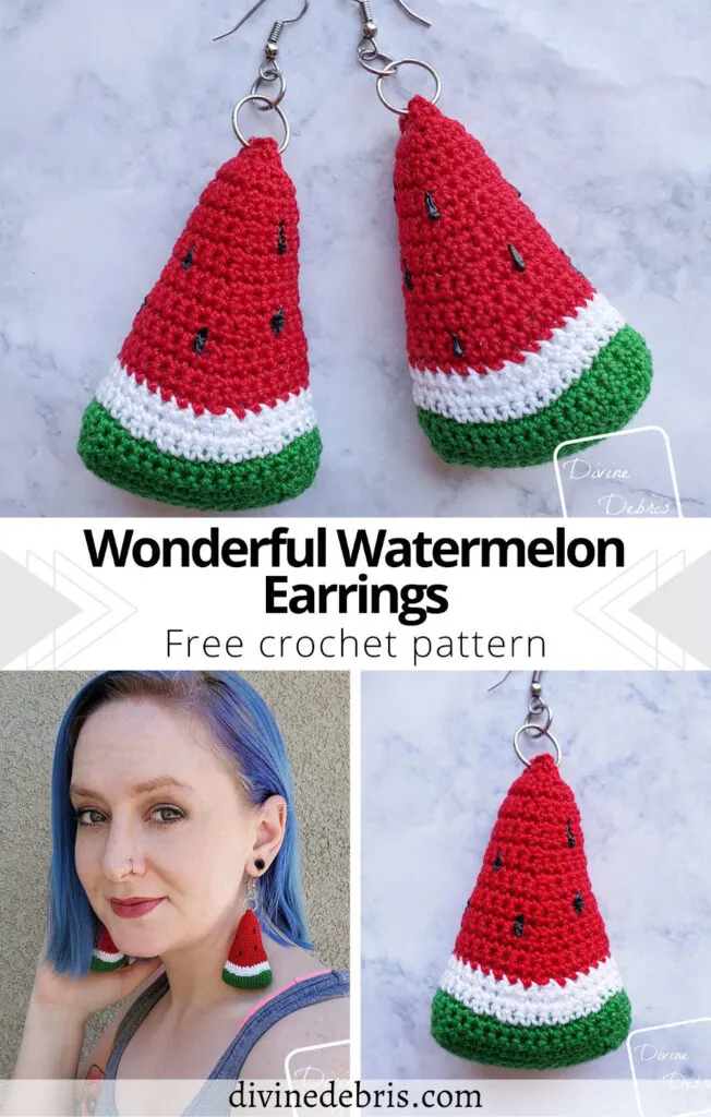 Be stylish and perfect for the Summer in these easy Wonderful Watermelon Earrings free crochet pattern by DivineDebris.com