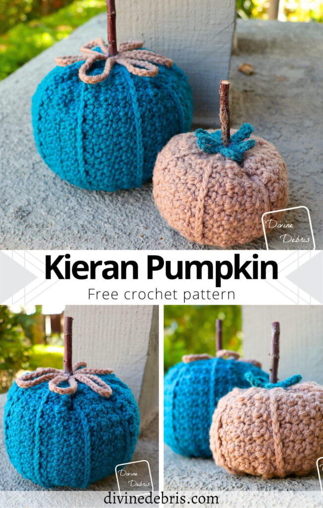 Learn to make the fun and easy Kieran Pumpkin from a free crochet pattern by DivineDebris.com. Perfect for Fall decorating and gifting.