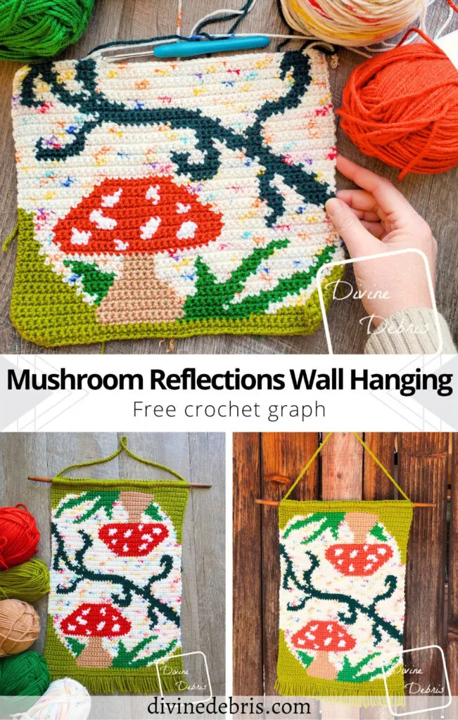 Learn to make this fun, colorful, and abstract piece of home decor, the Mushroom Reflections Wall Hanging, from a free crochet pattern