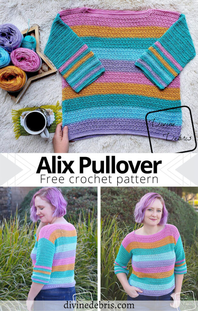 Be ready for those warmer weather months with this fun, easy, and light weight transition sweater, the Alix Pullover, from a free crochet pattern