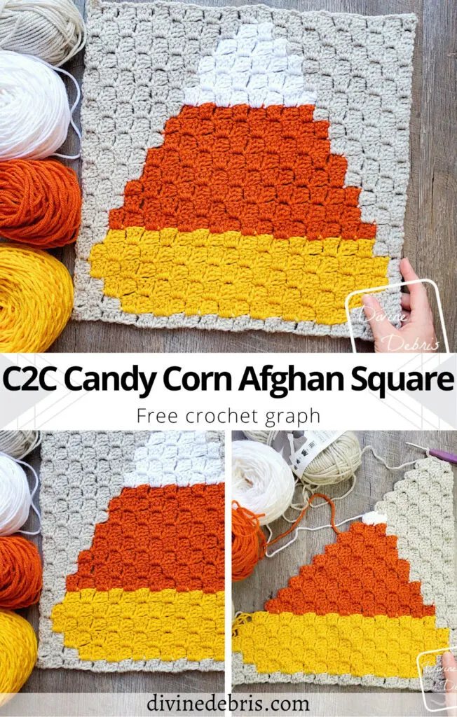 Learn to make the colorful C2C Candy Corn Afghan Square from a free graph (great for crochet, knitting, cross stitch) by DivineDebris