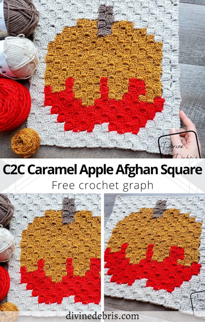 Learn to make the Fall themed C2C Caramel Apple Afghan Square from a free graph (great for crochet, knitting, cross stitch) by Divine Debris