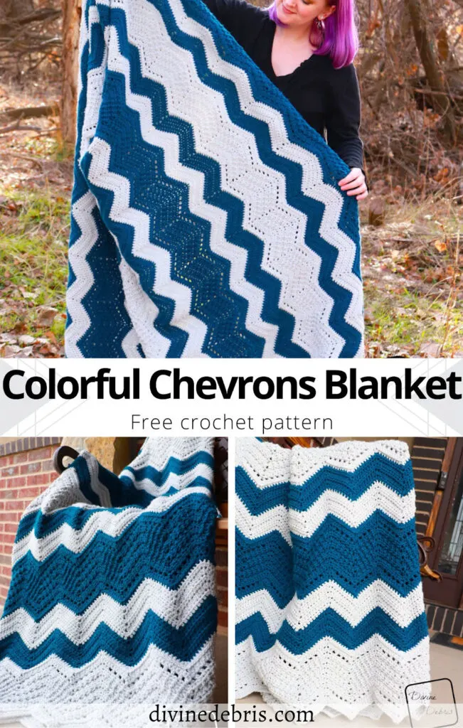 Learn to make this fun take on the classic chevron crochet blanket with the added texture and stripes with the free Colorful Chevrons Blanket crochet pattern by Divine Debris