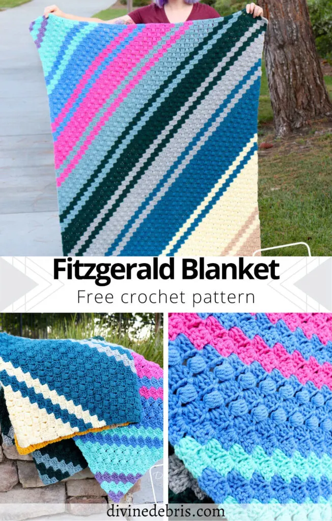 Learn to make the fun, easy, and customizable Fitzgerald Blanket from a free crochet pattern available on DivineDebris.com