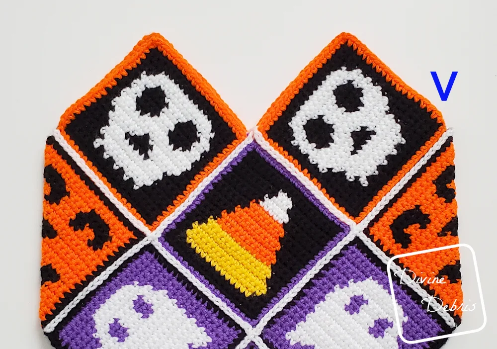 [Image description] Patchwork Halloween Bag Straps photo 1 - the body of the bag is complete and this shows where to start the straps