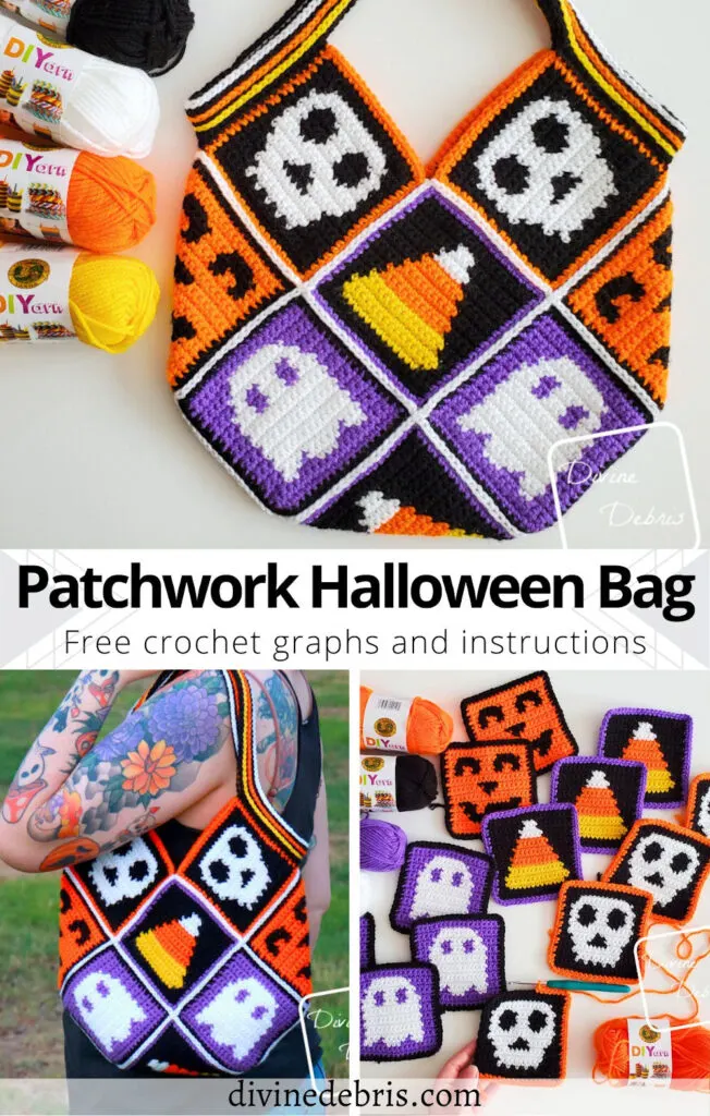 Learn to make this fun and summer inspired design, the Halloween Patchwork Bag, from free crochet graphs and assembly instructions by Divine Debris.