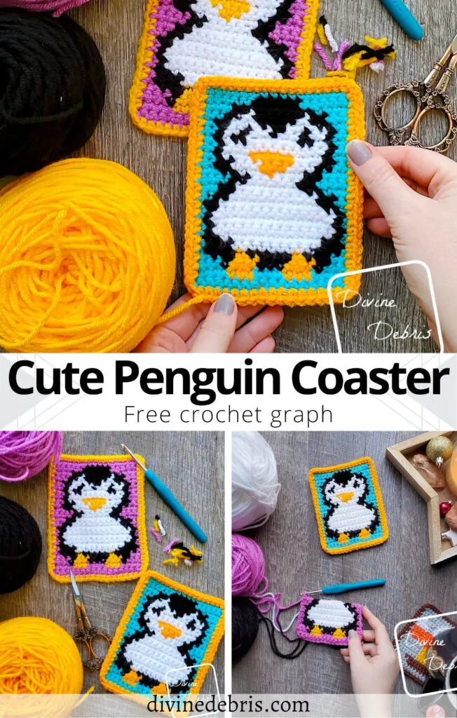 Learn to make the fun, cute, and super simple Cute Penguin Coasters from a free crochet pattern by DivineDebris.com