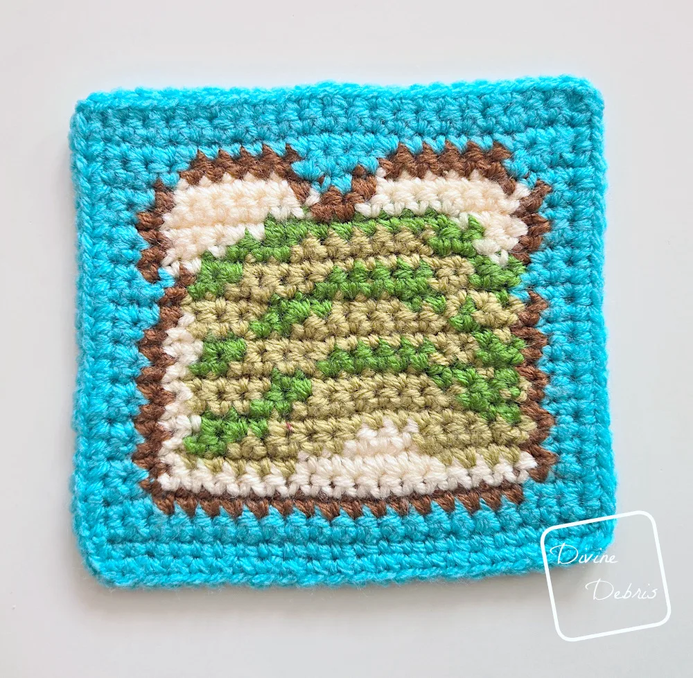 [Image description] Top down view of the Avocado Toast Square crochet pattern on a white background.