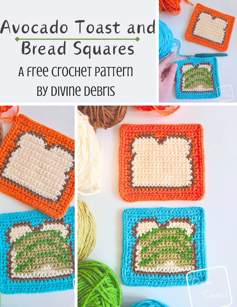 Learn to make the fun and colorful Avocado Toast and Bread Squares from free crochet graphs